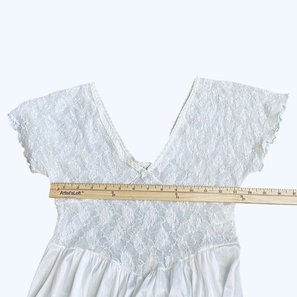 Vintage Cinema Etoile Long White Stretch Lace Bodice Nightgown Nylon Size Large - Picture 9 of 12